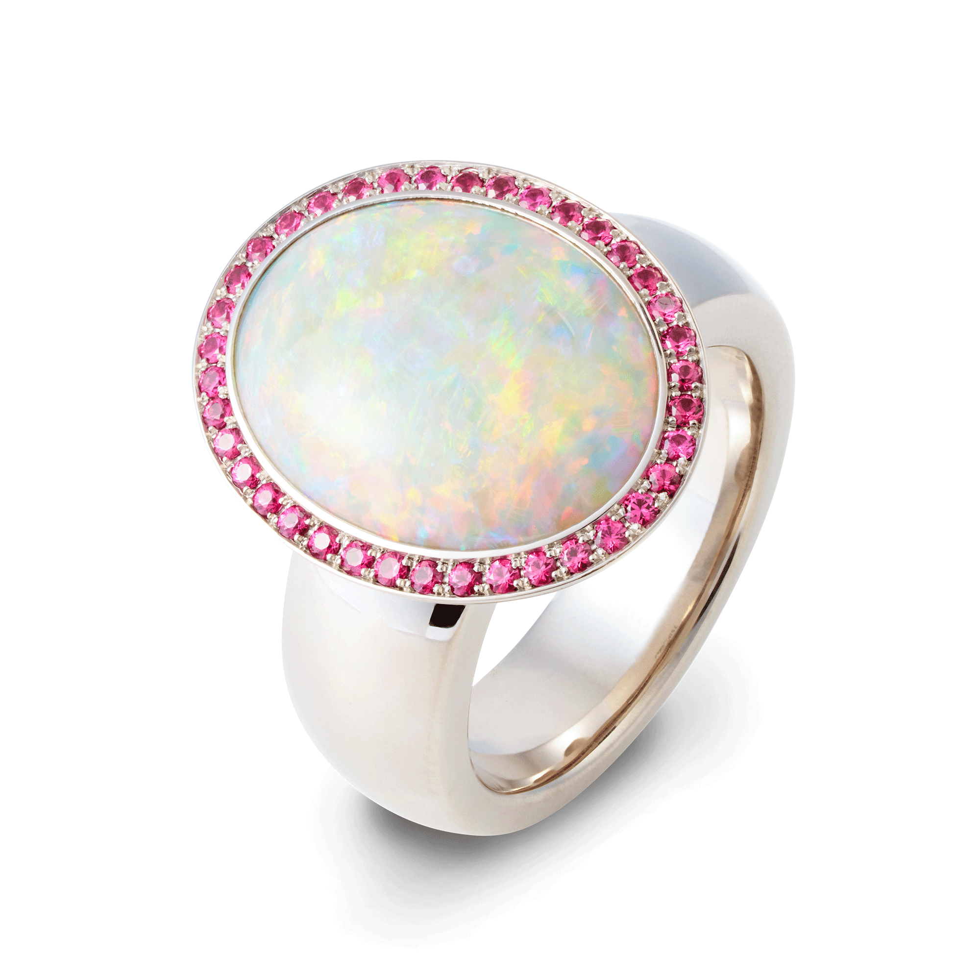 damenring, ring, opalring, opal, kristallopal, spinell, pink, weissgold, goldring, damenring, opalschmuck, schmuckdesign, goldschmiede, juwelen, schmuck, sahak, jewellery, zurich