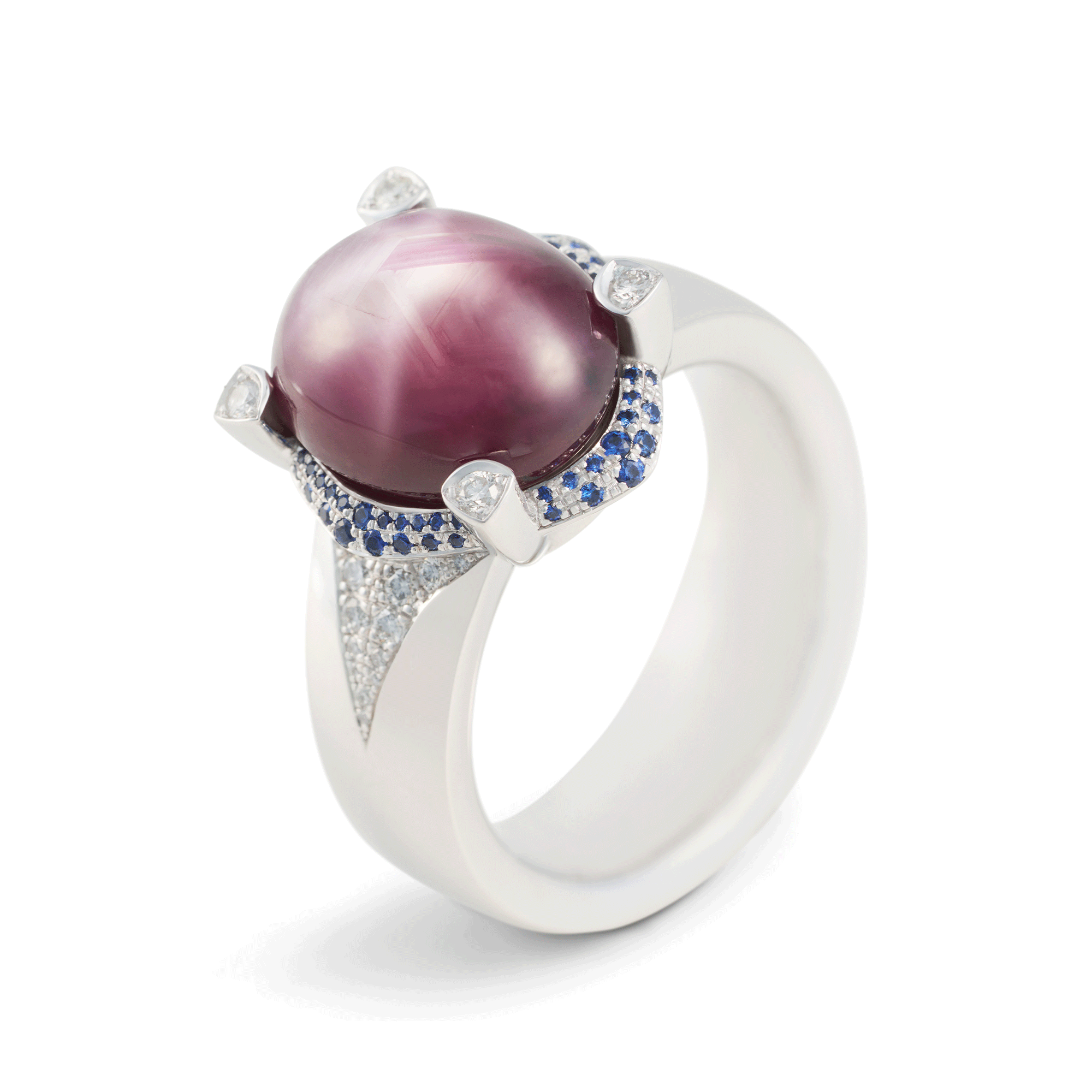 ring, damenring, sternrubin, rubinring, saphir, edelsteine, diamanten, weissgold, schmuckring, juwelen, juwelier, sahak, jewellery, burma, zurich, lotusblüte