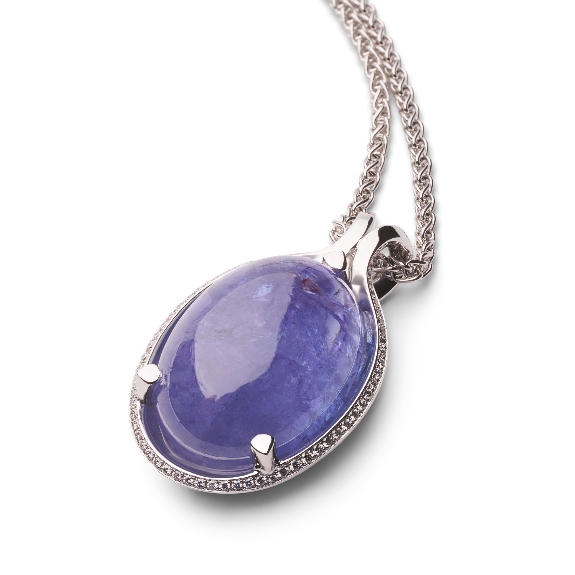 anhänger, halsschmuck, collier, tansanit, diamanten, weissgold, invigo, necklace, pendant, schmuck, schmuckdesign, goldschmiede, sahak, jewellery, zürich