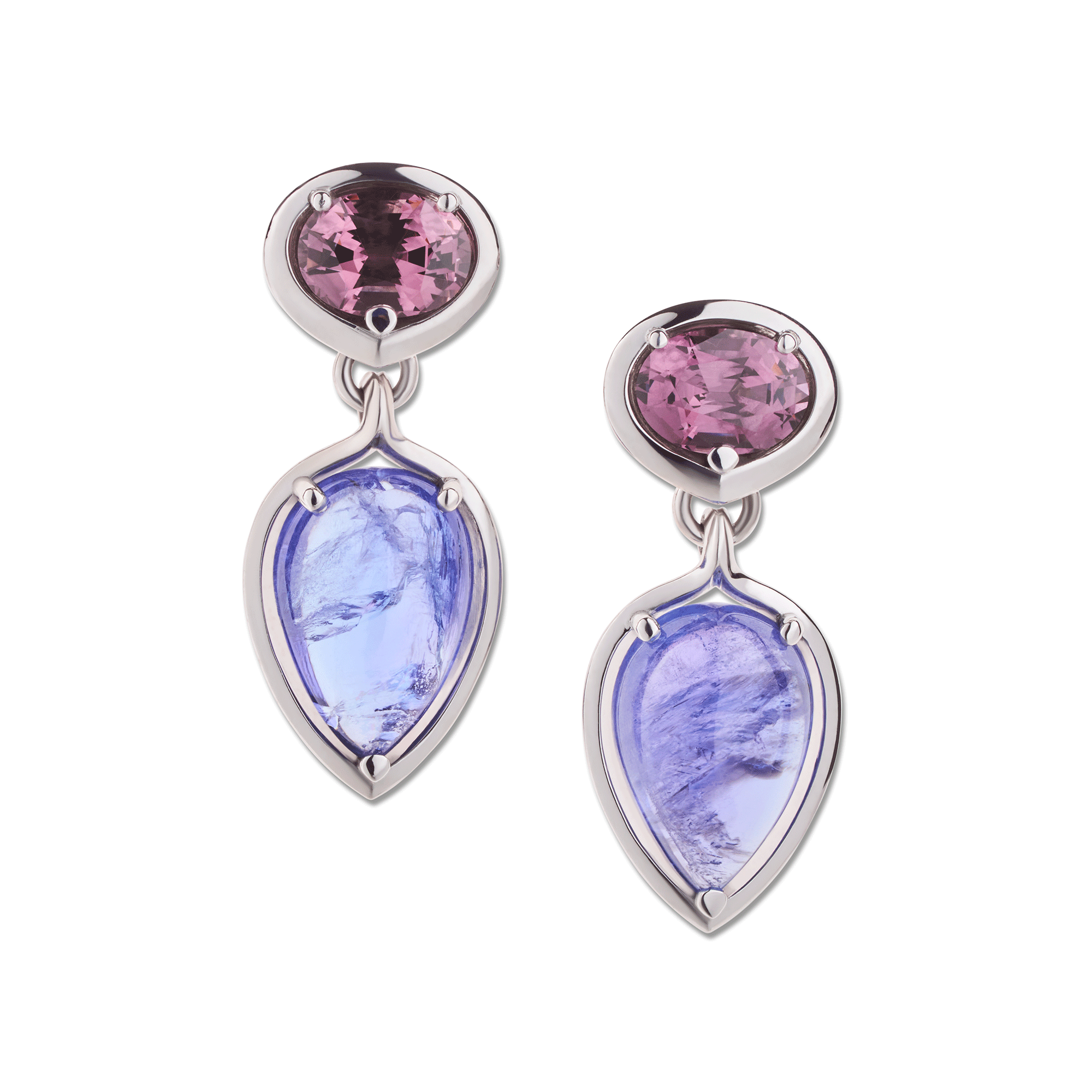 ohrschmuck, ohrstecker, tansanit, spinell, weissgold, schmuck, damenschmuck, edelsteine, schmuckdesign, goldschmiede, juwelier, sahak, jewellery, zurich